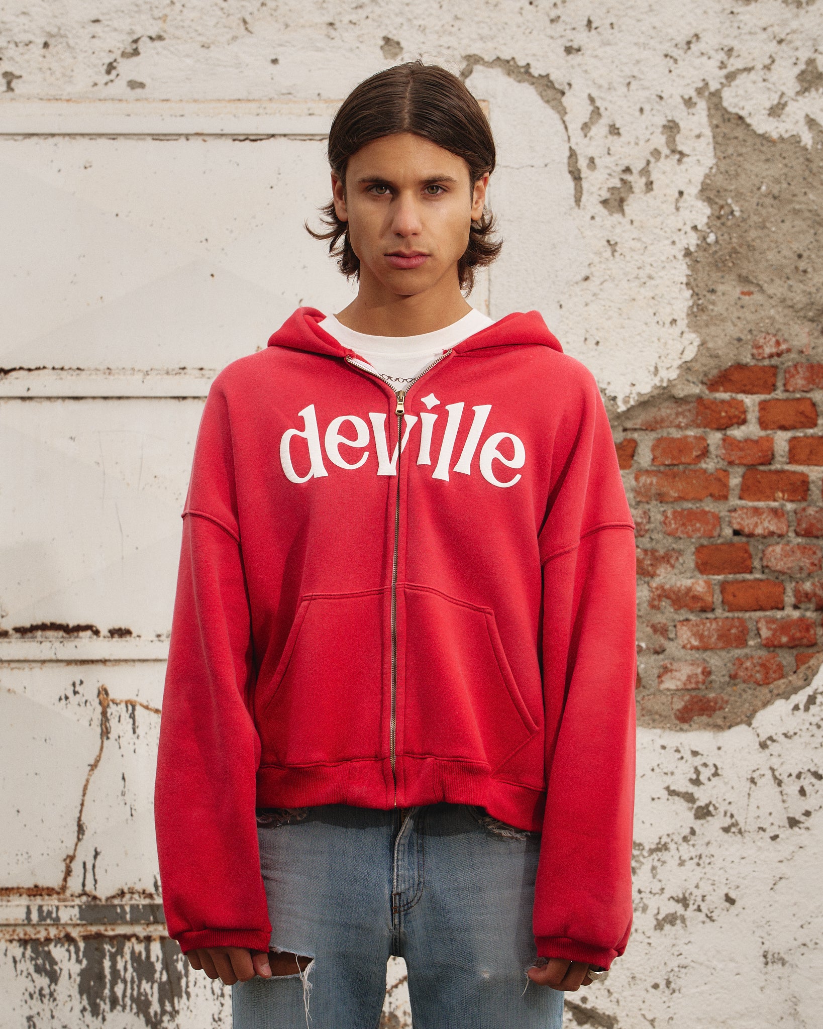 Faded Red Zip Hoodie - Image 3